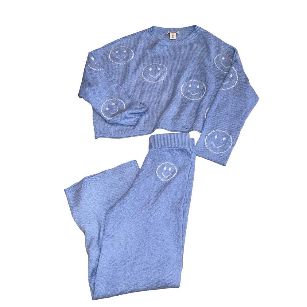 Sincerely Jules Blue Smiley Face Knit Loungewear Set size Small